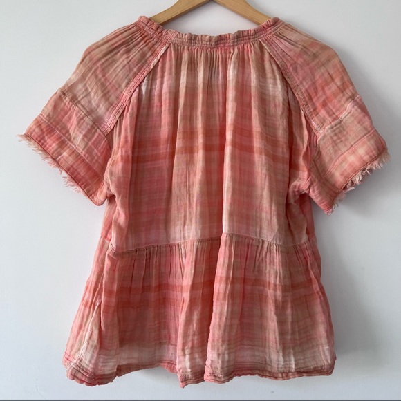 Anthropologie Gingham Orange Baby Doll Shirt - Picture 5 of 7